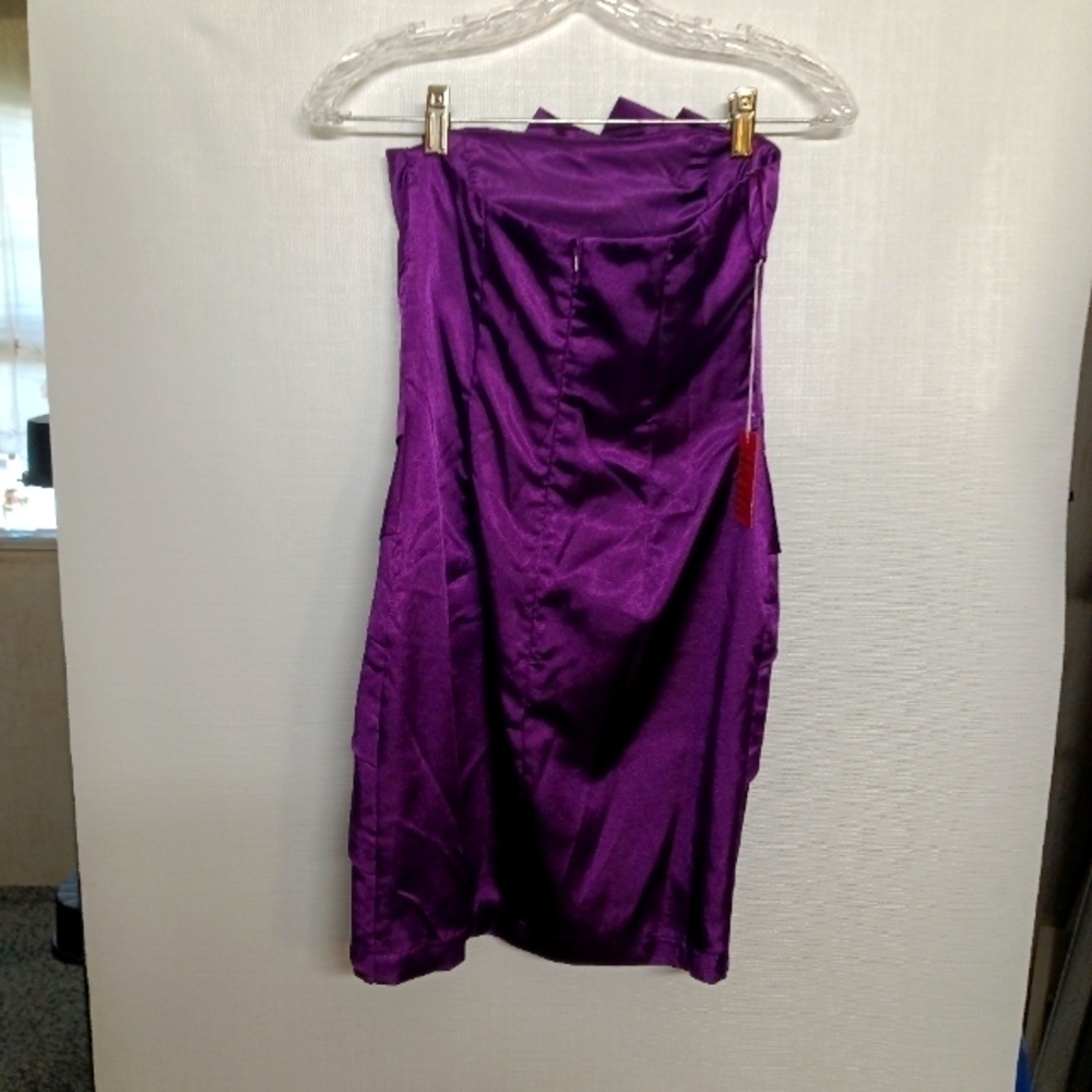 Cache Women’s Size 2 Pleated Strapless Dress Cocktail Purple Satin Formal Party - Picture 3 of 5